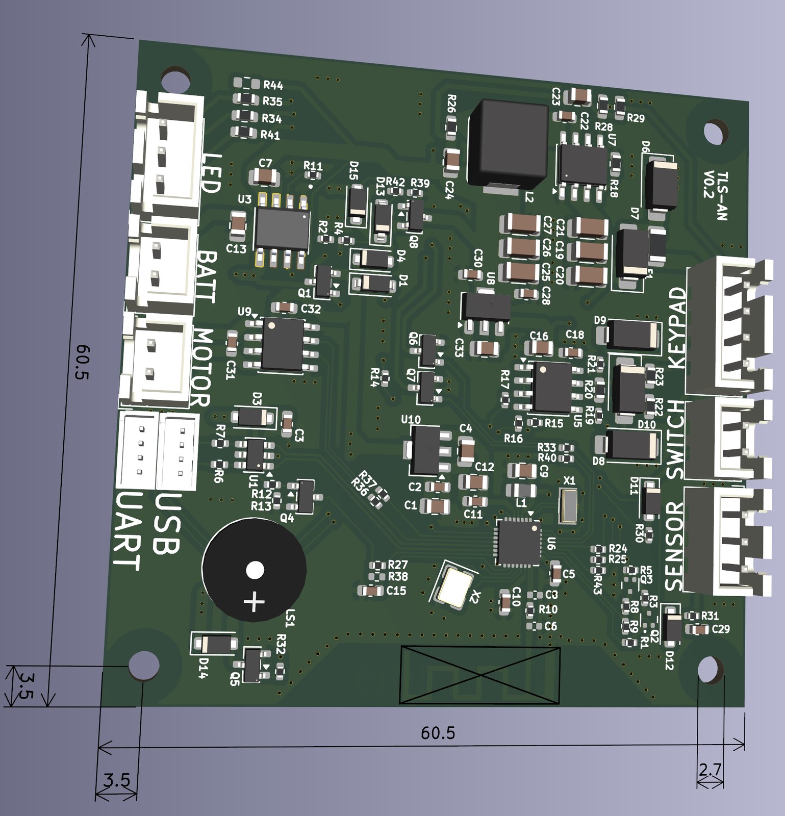 KiCad 3D render of the BLE BPC